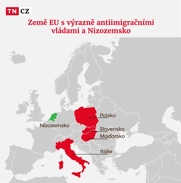 Země EU s výrazně antiimigračními vládami a Nizozemsko