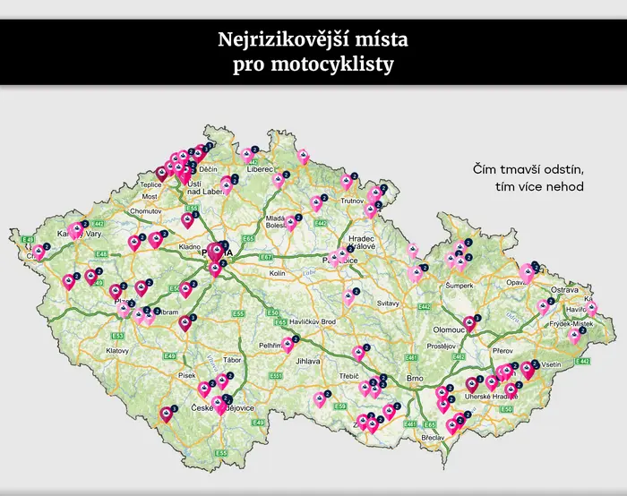 Nejrizikovější místa pro motocyklisty
