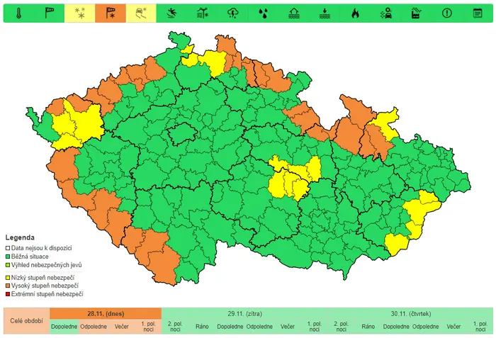 Výstraha před sněhovými jevy pro 28. 11.