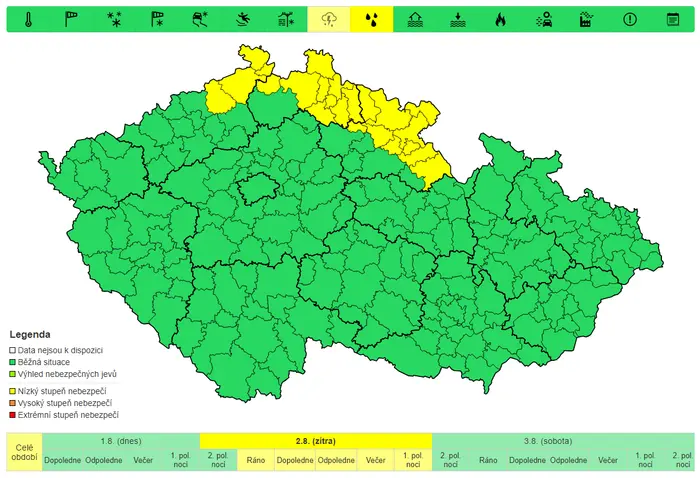 Výstraha před silným deštěm, 2. 8. 2024