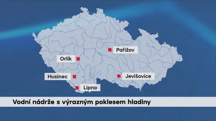 Vodní nádrže s výrazným poklesem hladiny, mapa