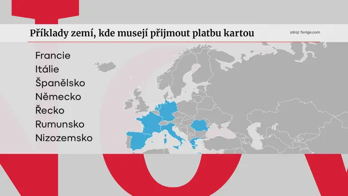 Příklady zemí, kde musejí přijmout platbu kartou