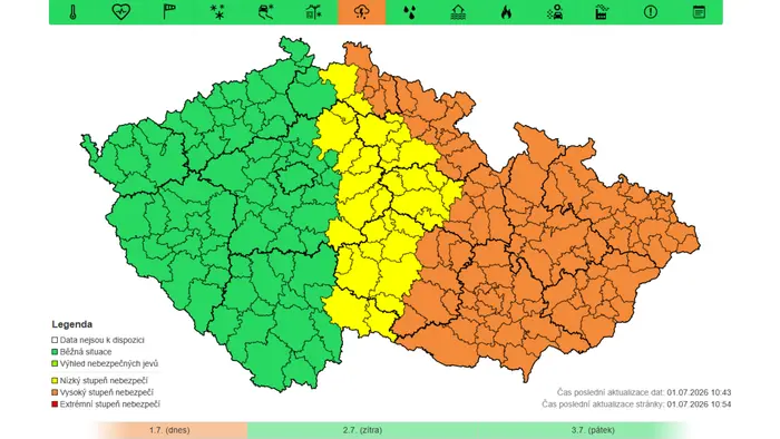 Výstraha ČHMÚ – Silné a velmi silné bouřky