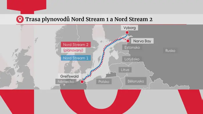 Trasa plynovodů Nord Stream 1 a Nord Stream 2