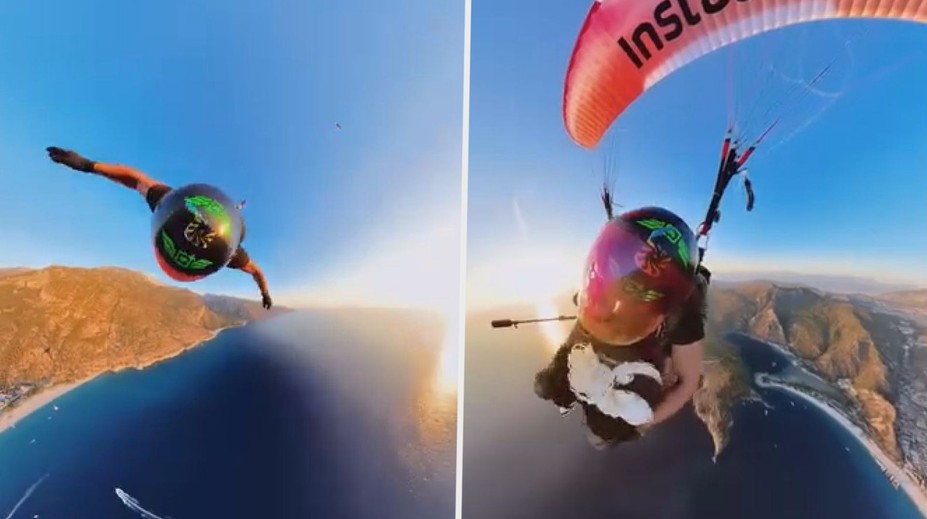 VIDEO: Šílený kaskadérský kousek. Mladík v obří výšce střídal padáky jako ponožky