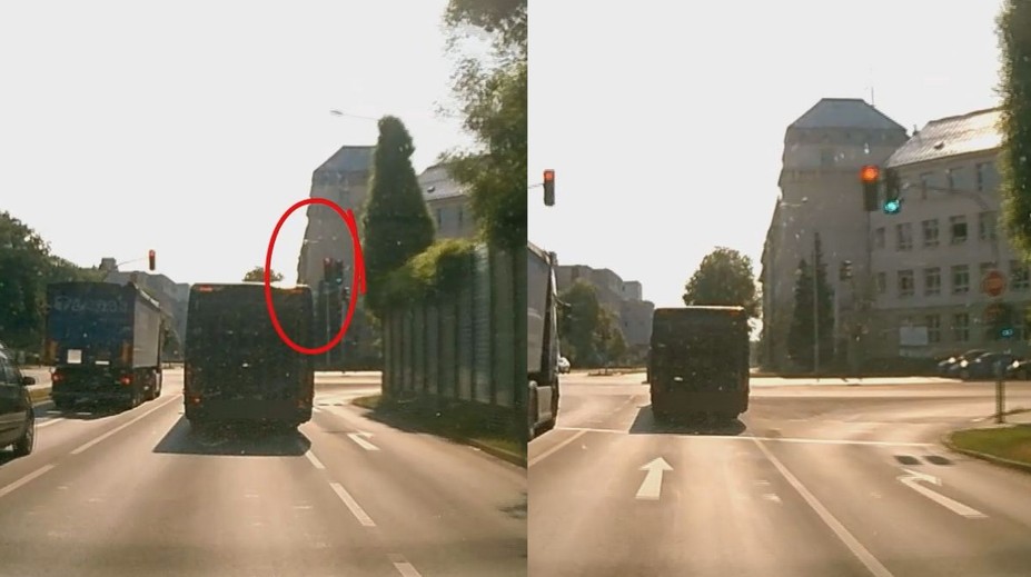 Autobus Českých drah ignoroval červenou a projel křižovatkou velkou rychlostí