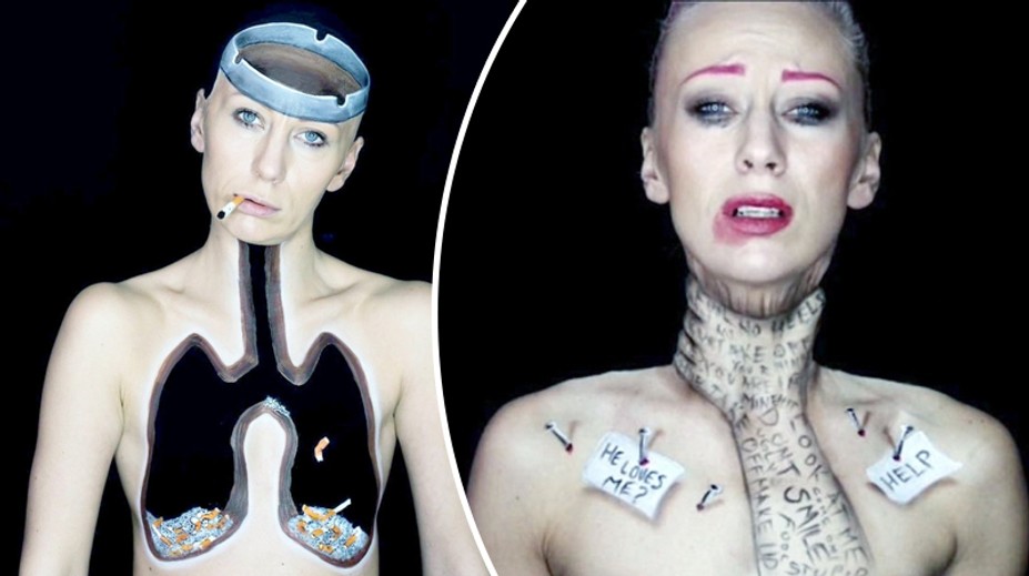 Srbka upozorňuje bodypaintingem na následky kouření! GALERIE