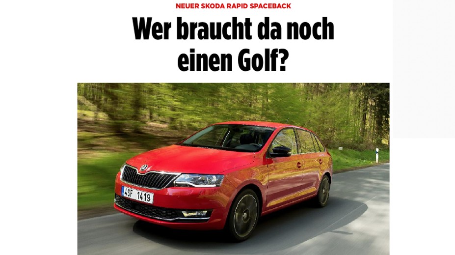 Takovou reklamu v německém bulváru aby Škoda platila zlatem