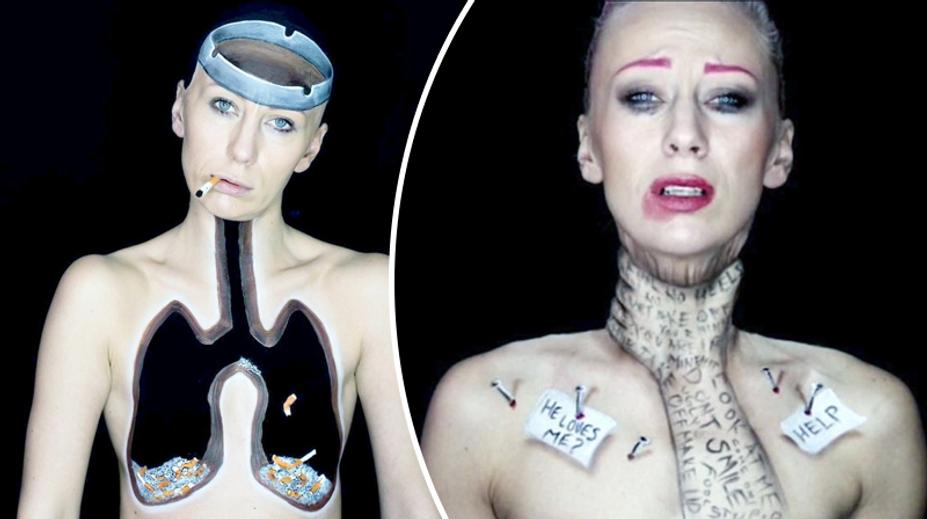Srbka upozorňuje bodypaintingem na následky kouření! GALERIE
