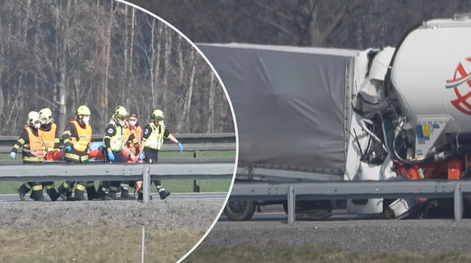 Dálnici D8 uzavřela nehoda cisterny s dodávkou, vzlétl i vrtulník záchranářů