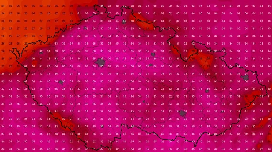 Mapa Česka zfialověla. ČHMÚ vydává výstrahu, nejhůř bude v jednom kraji