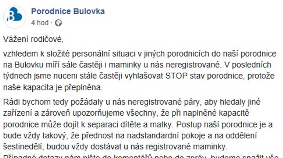 Pražské porodnice mají plnou kapacitu. Vyhlašují stop stav