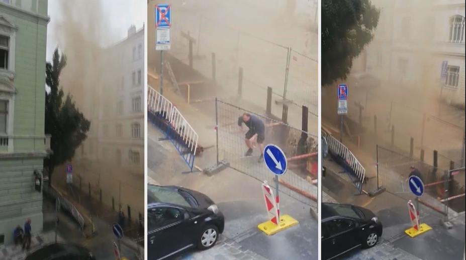 Gejzír v Praze! Voda z prasklého potrubí stříkala do výšky čtyř pater