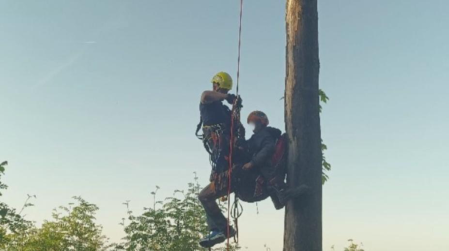 Na Prachaticku v korunách stromů uvízl paraglidista. Zachránit ho museli hasiči