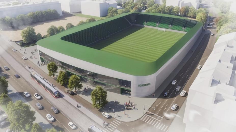 Bagr a mix s betonem. V pražském Ďolíčku začala stavba nové jižní tribuny