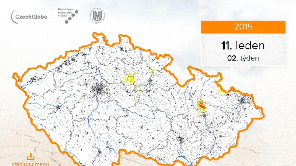 Mapa - Aktuální stav sucha v České republice - 11. leden