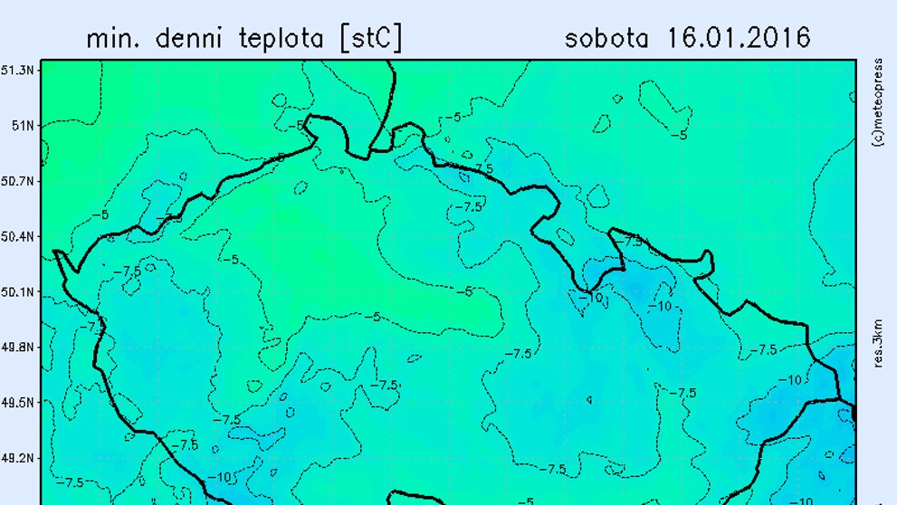 Mapa mrazu - sobota 16. ledna