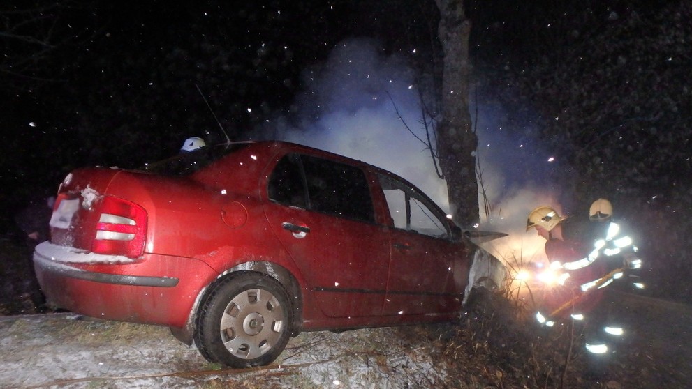 Auto po nárazu do stromu začalo hořet - 1