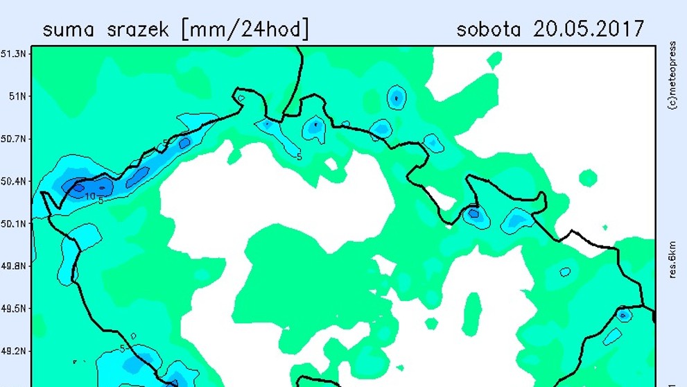 Mapa srážek na víkend - 2