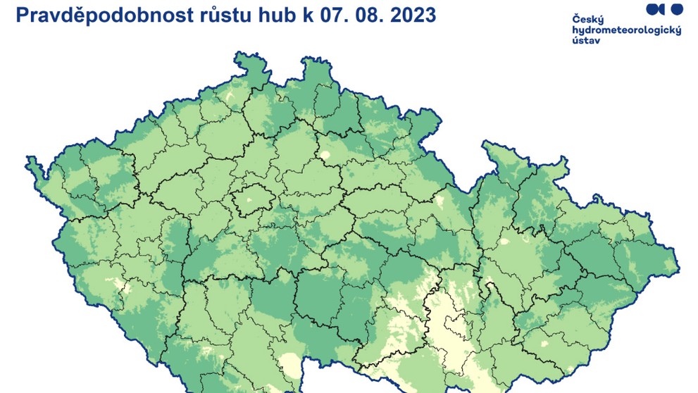 MAPA pravděpodobnost růstu hub, 7. 8. 2023
