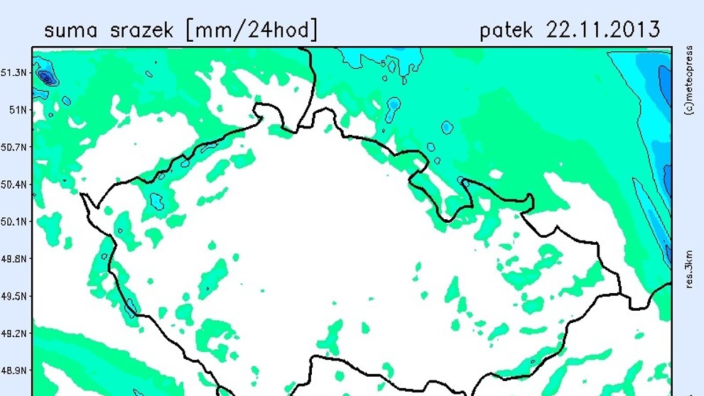 Mapa srážek na pátek