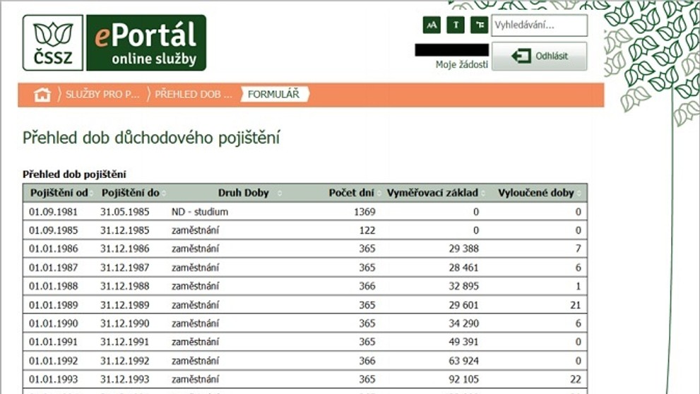 Přehled dob důchodového pojištění - 2
