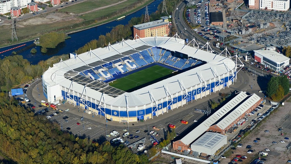 Pohled na stadion Leicesteru z ptačí perspektivy