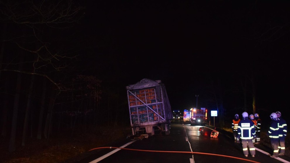 Požár kamionu s nákladem kuřat - 3