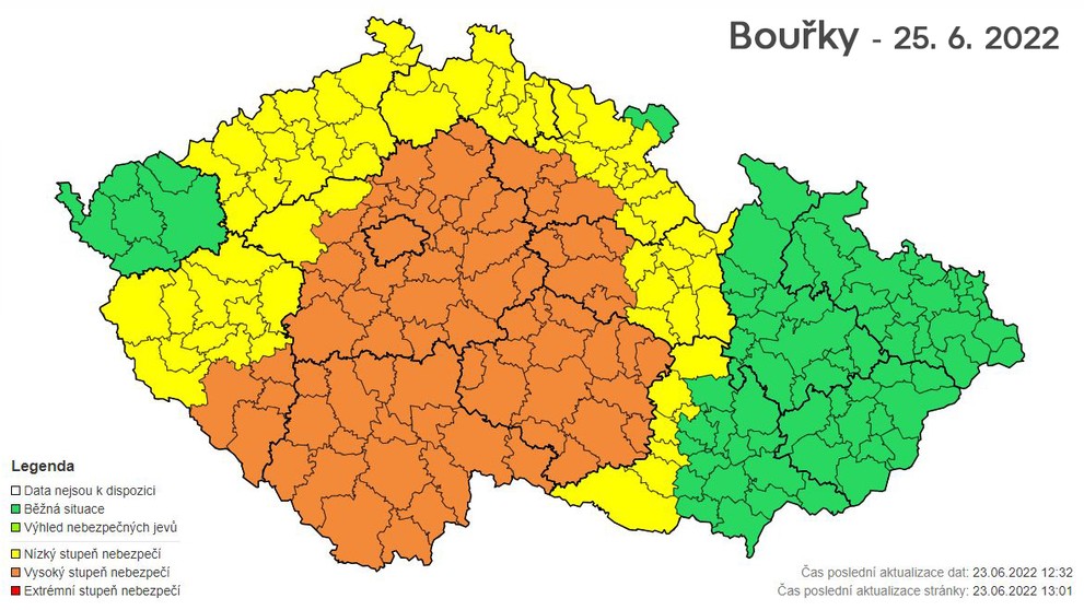 Mapa výstrah - bouřky 25.6.
