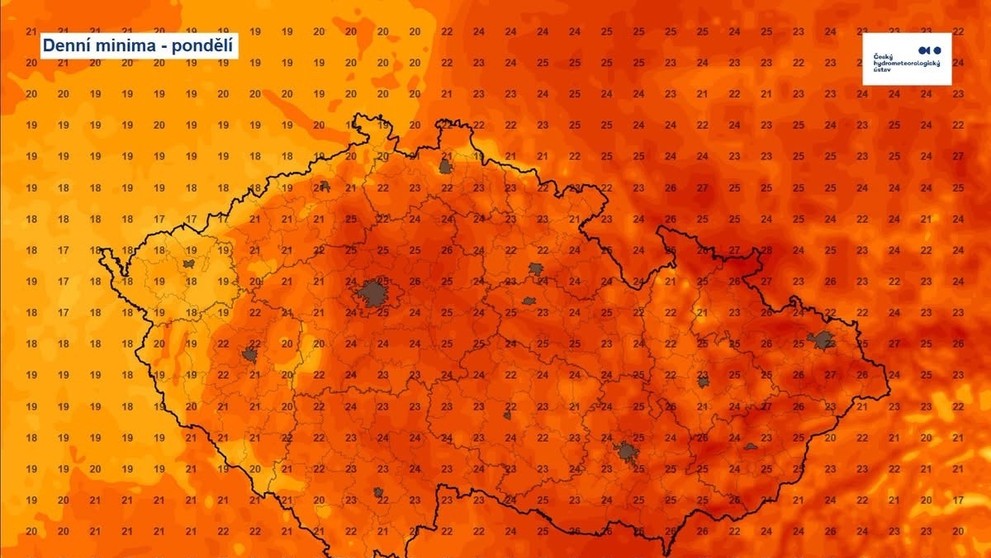 Denní minima na pondělí