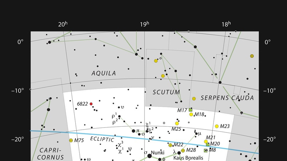 Poloha Sagittarius A* je označená červeným kroužkem