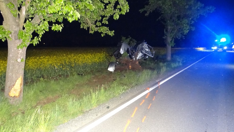 Auto přerazilo strom a skoro se rozlomilo