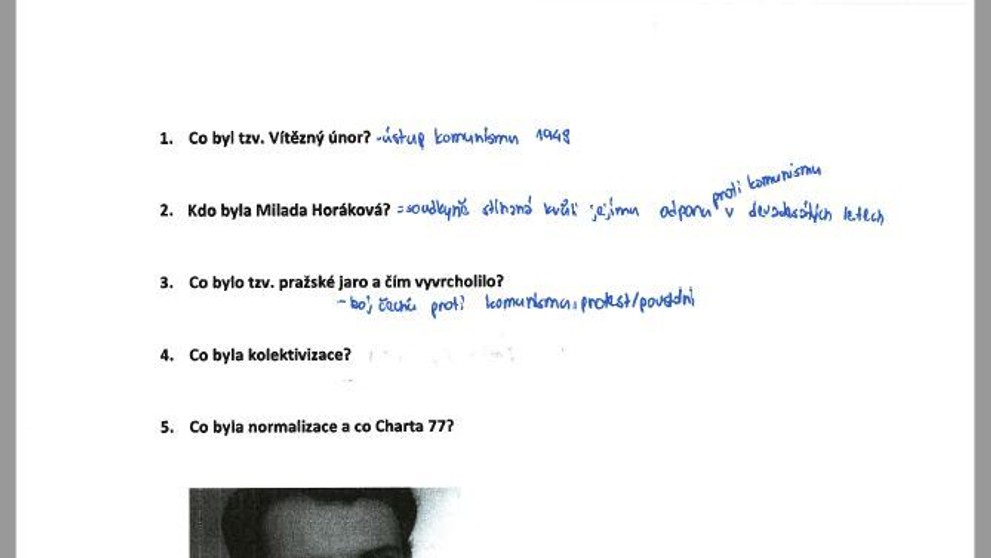 Odpovědi studentů v testu novodobé historie - Střepiny - 12