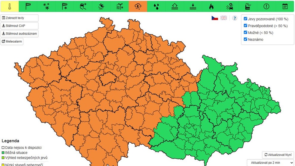 Výstraha velmi silnými bouřkami, pondělí 23. 6. 2025, od 8:00 do 21:00