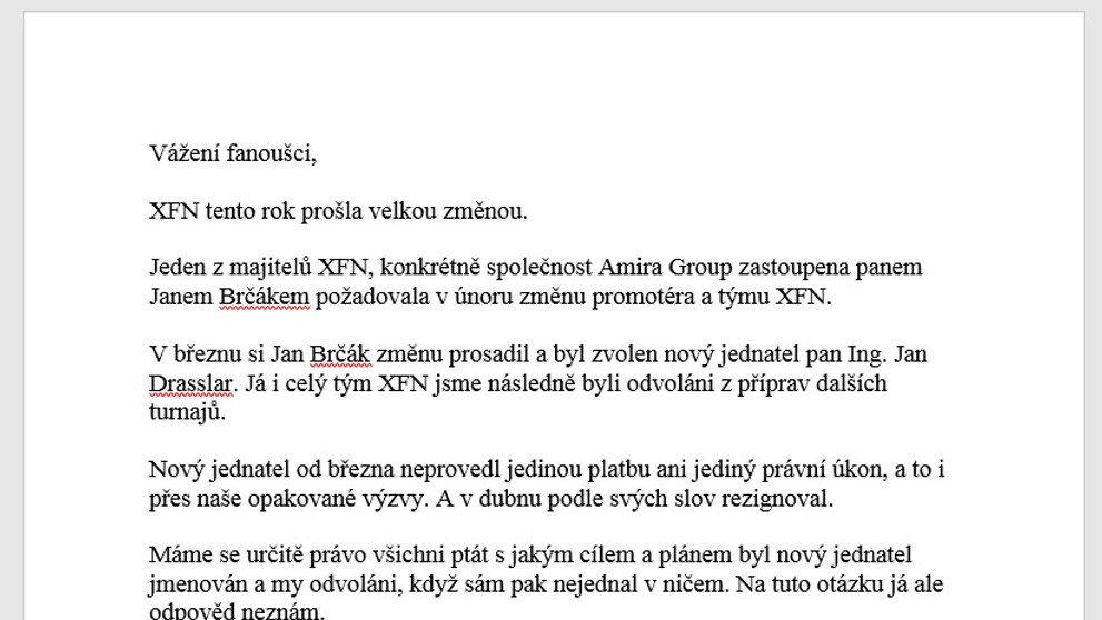 Prohlášení Petra Kareše ke konci XFN