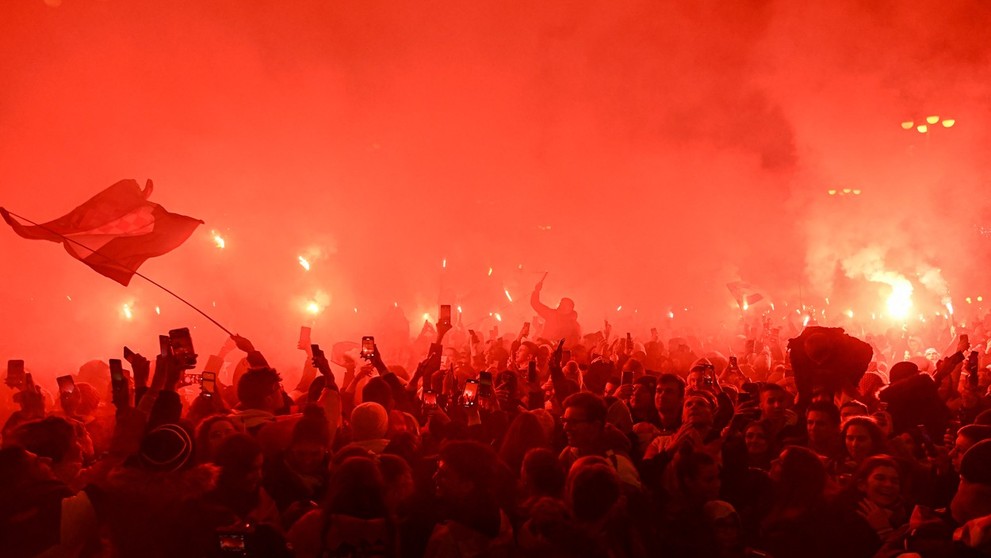 Oslavy chorvatských fanoušků v centru Záhřebu