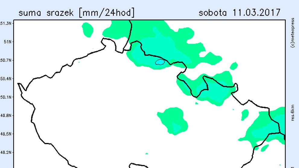Srážková mapa - sobota