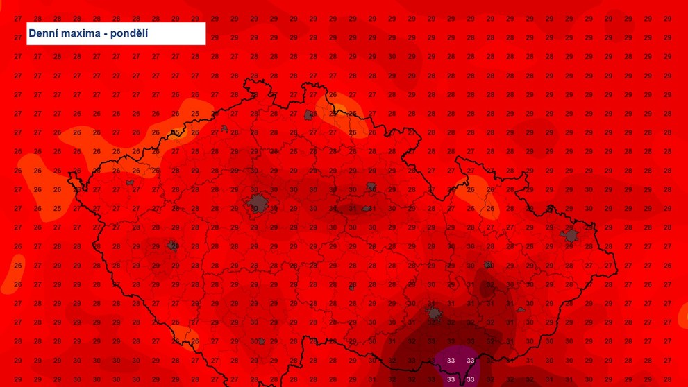Denní maxima v pondělí 