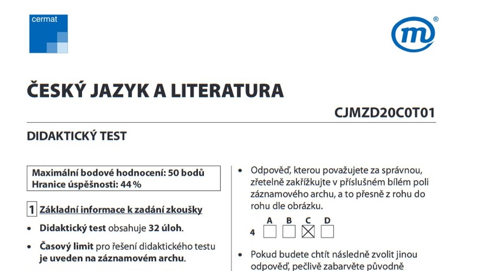 Zadání didaktického testu z českého jazyka - 1