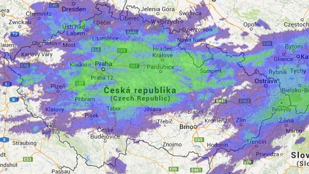 Mapa srážek - 15. 3. - 10.00