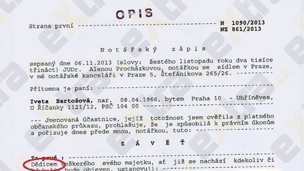 Josef Rychtář ukázal Ivetinu závěť