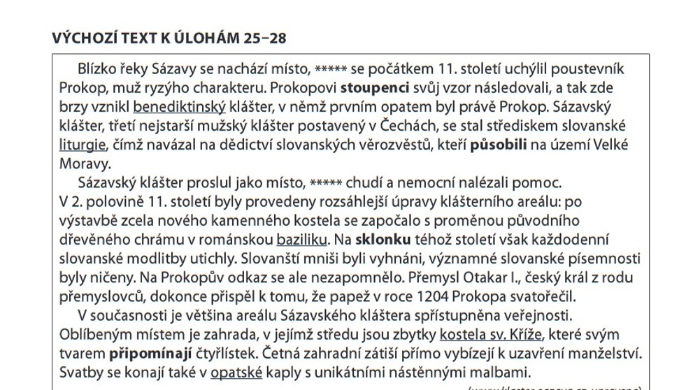 Zadání didaktického testu z českého jazyka - 2