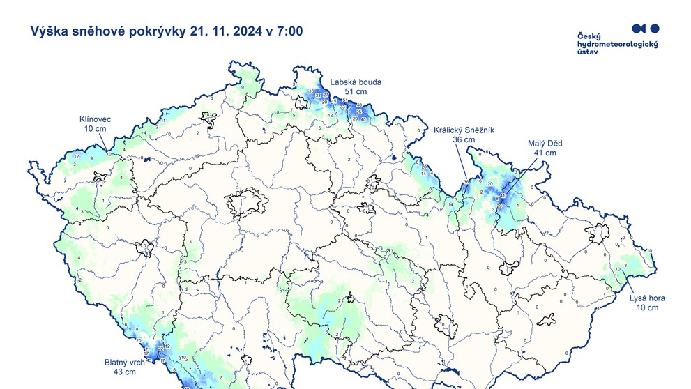 Výška sněhové pokrývky, 21. listopadu 2024