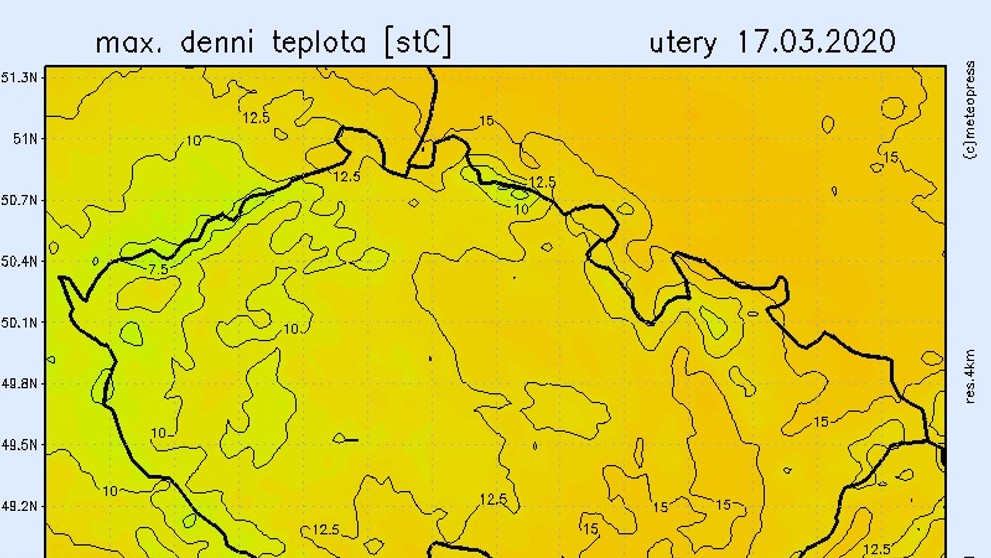 Teplotní mapy - úterý 17. 3.
