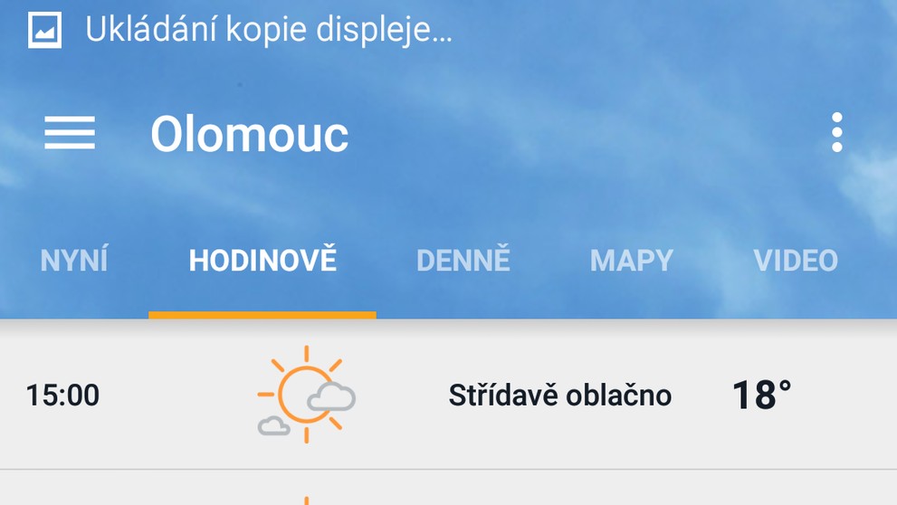 Aplikace pro předpověď počasí Accuweather - hodinová předpověď