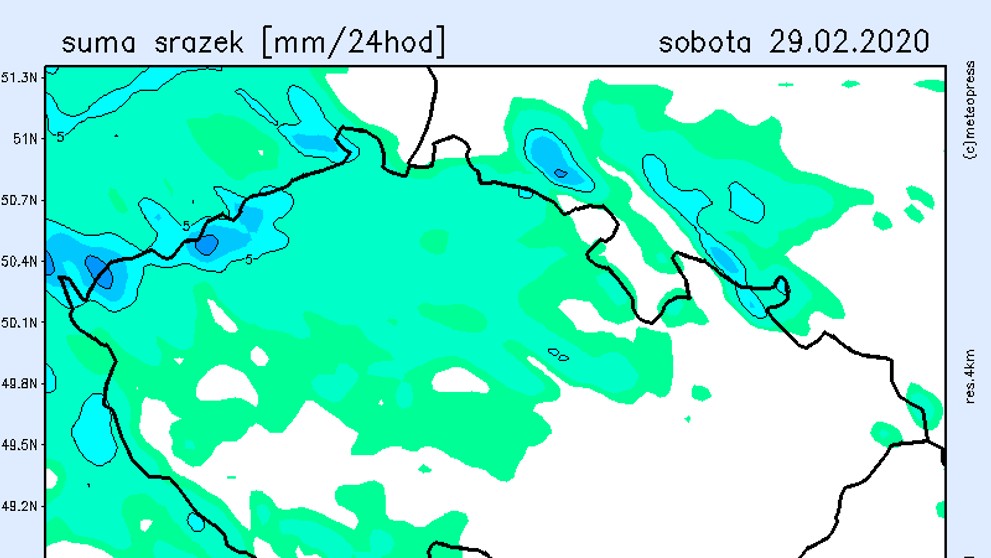 Mapy sněhu - sobota 29. 2. 2020