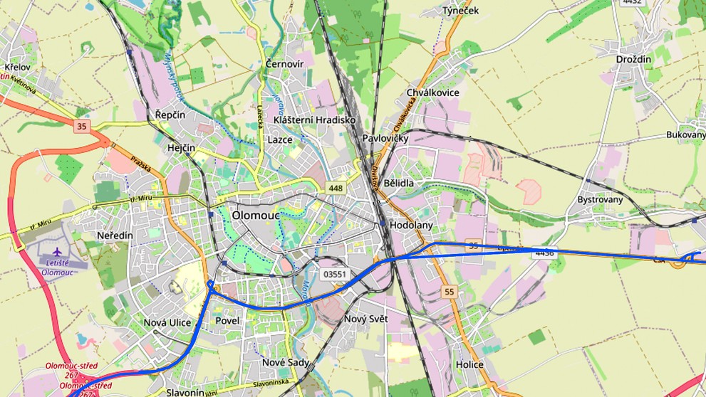 Trasa protínající Olomouc