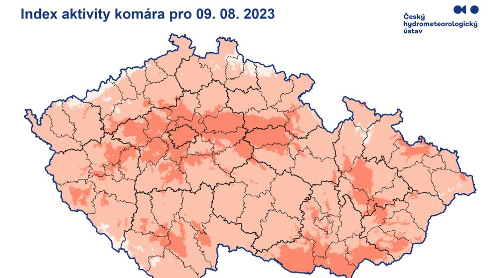 Index aktivity komára pro 9. srpna 2023