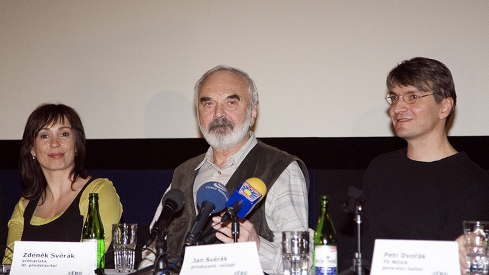 Tisková konference k filmu Vratné lahve - Nela Boudová, Zdeněk Svěrák, Jan Svěrák