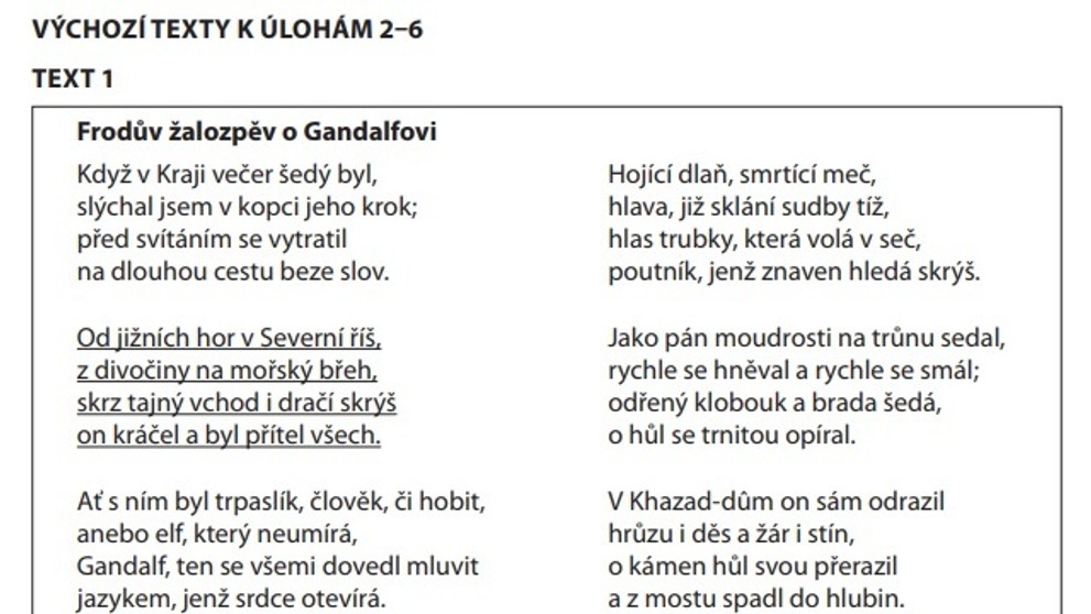 Zadání testu z češtiny - přijímačky - 1
